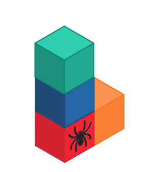 MollySpider karakter görseli - Üç boyutlu küp yapısı üzerinde örümcek